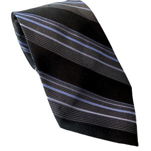 Merona 2011 Neck Tie, Black/Grey/Blue Striped 100% Silk 60" x 3 1/8"